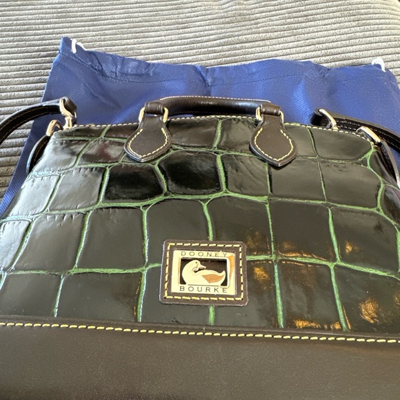 Dooney & Bourke Black and Green Croc-Embossed Leather Satchel - Picture 3 of 16